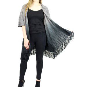 Black Grey Ombre Soft Knitted Long Cardigan Open Front Short Sleeves NWT